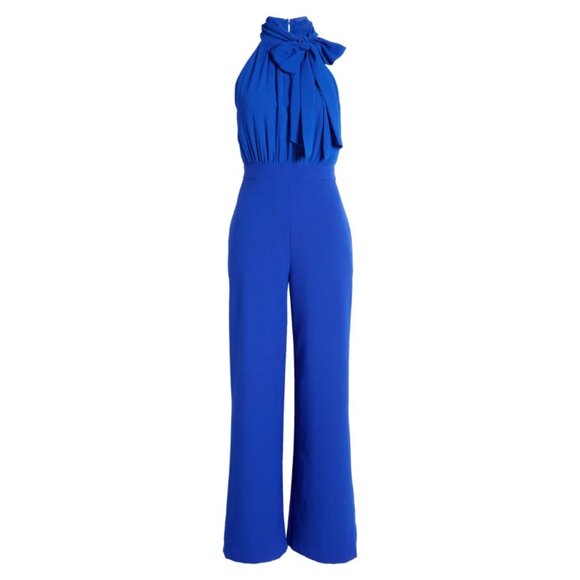 VINCE CAMUTO Women's Chiffon Bow Halter Jumpsuit, Blue NWT - Picture 6 of 8